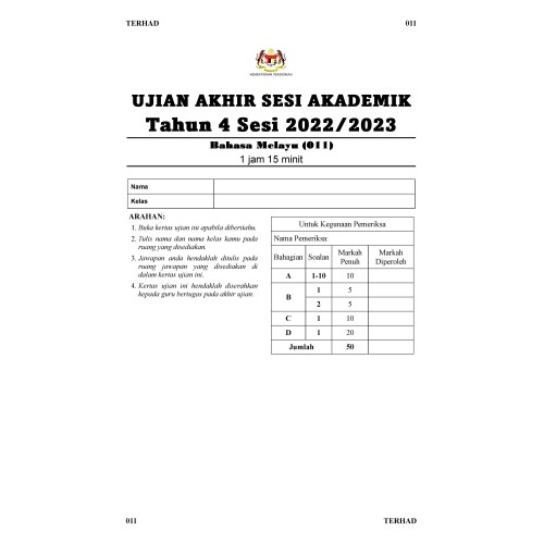 UASA Bahasa Melayu (SJKC) (Tahun 4) Sesi 2022/2023 (011) UASA Bahasa Melayu (SJKC) (Tahun 4) Sesi 2022/2023 (011)